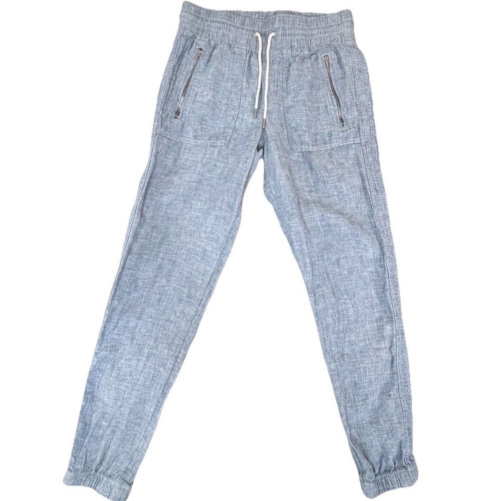 Athleta Cabo Linen‎ Jogger Pants Light Blue Women's Sz 2 Zip Pockets Drawstring